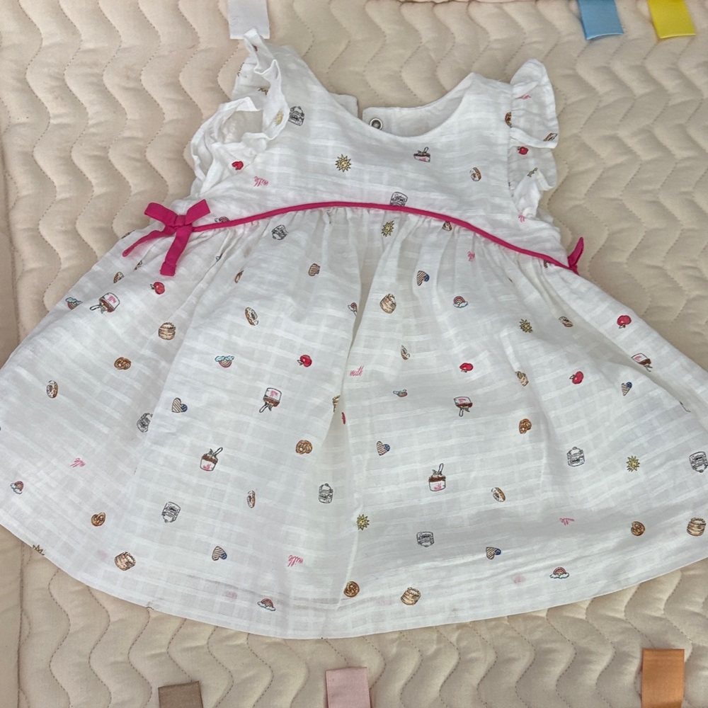 Adorable White Dress with Pink Bow janie and jack linen